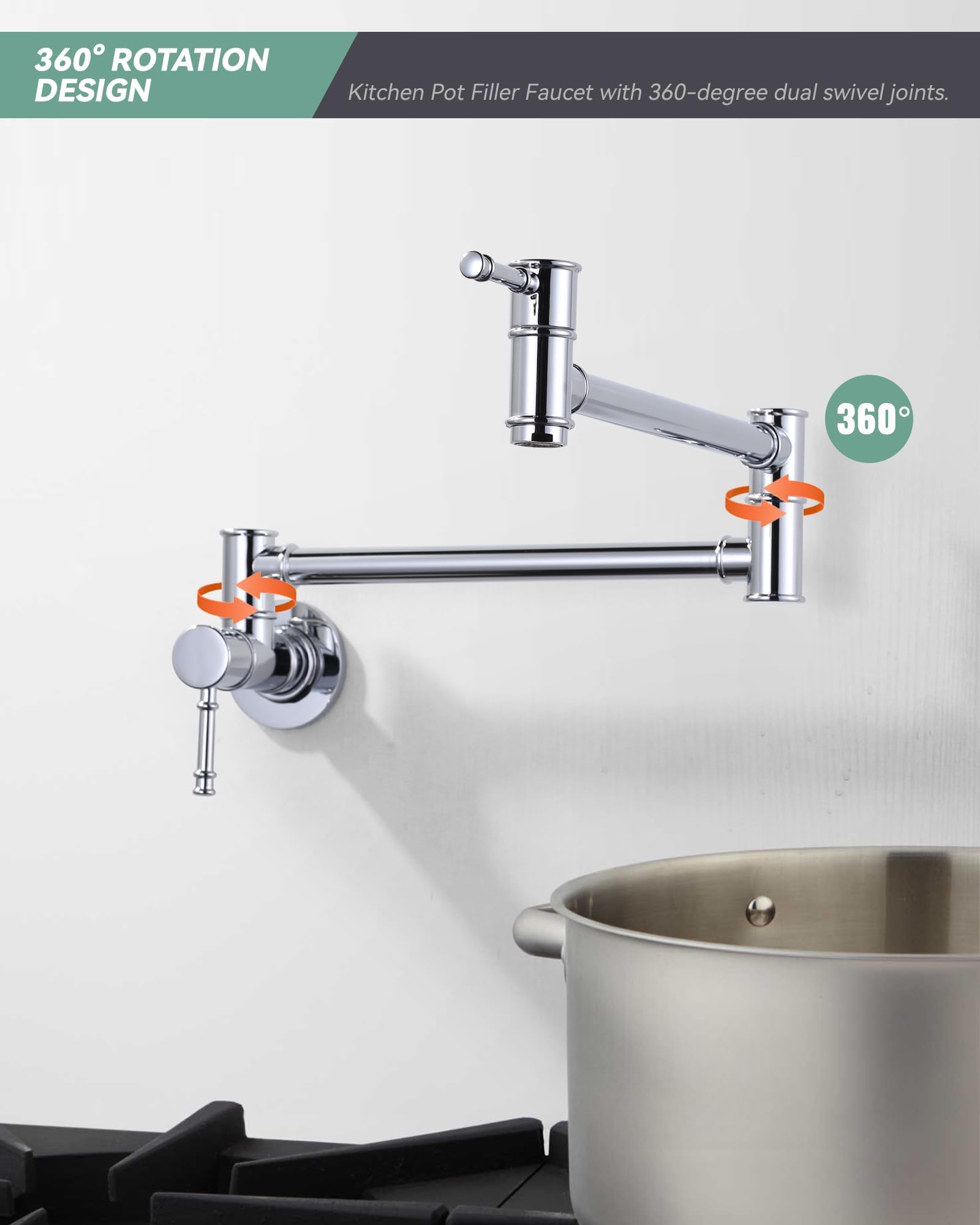 Pot Filler Faucet Chrome, Wall Mount Stove Faucet For Kitchen Sink, Brass Kitchen Pot Faucet Over Stove, Pot Filler Folding Fauc