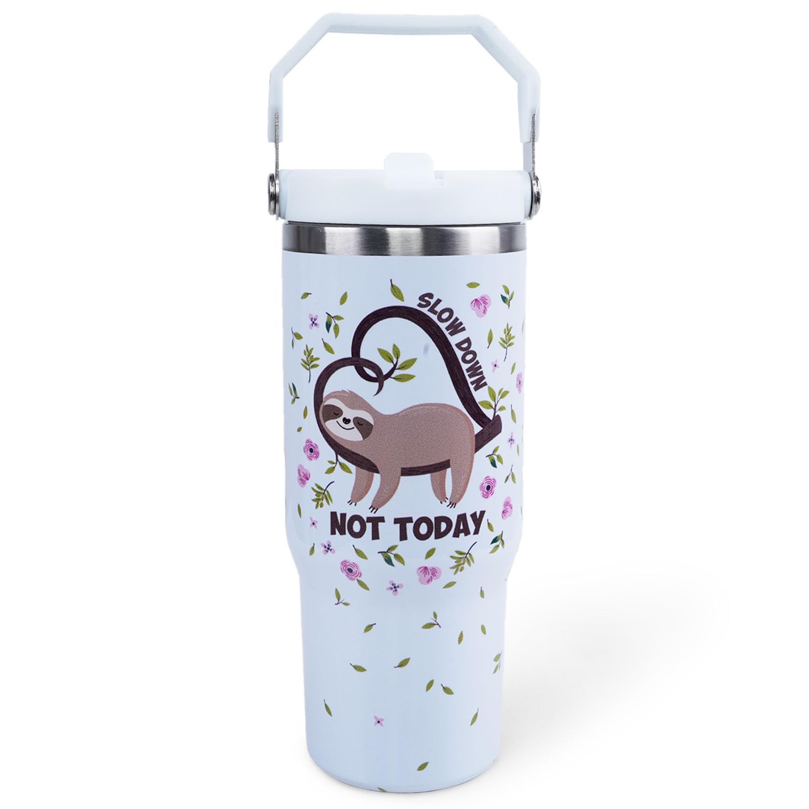 Xuehuapiaopiao Sloth Mug 30 Oz Tumbler With Handle Flip Straw Leak Proof - Sloth 30Oz Tumbler Travel Coffee Mug With Handle - Bi