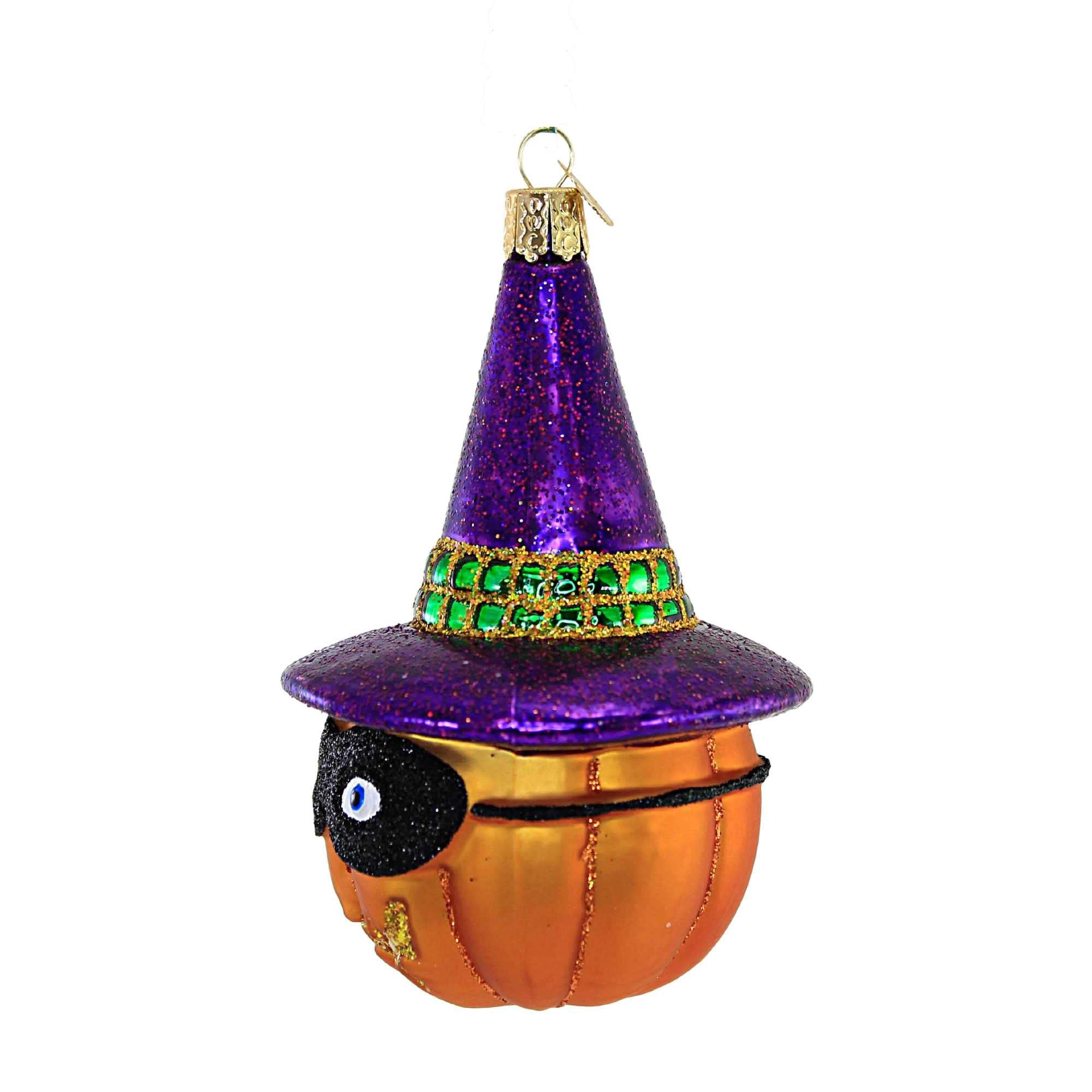 Old World Christmas Masked Witch Jack O'Lantern Glass Blown Ornament for Christmas Tree, Handcrafted Holiday Decoration, Hallowe