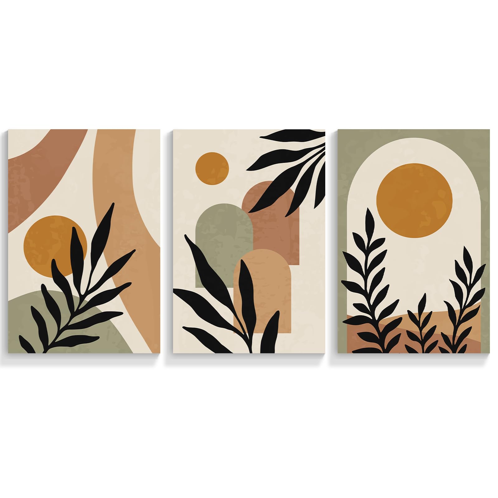 Dfaiuy Minimalist Boho Abstract Canvas Wall Art Mid-Century Modern Beige Set Of 3 Poster Neutral Geometric Line Sun Floral Print