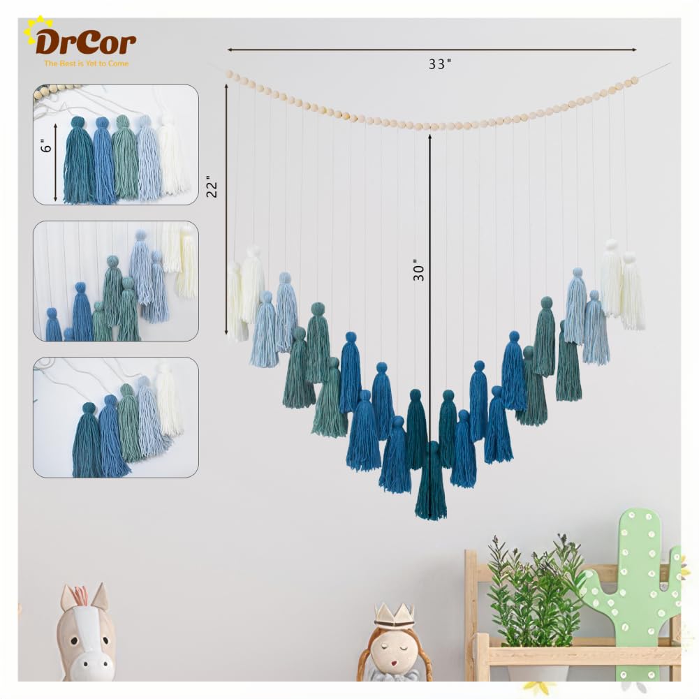 DrCor Ombre Green Boho Macrame Garland - Rustic Yarn Wall Hanging for Living Room, Bedroom or Entryway Decor, Forest Green Mante