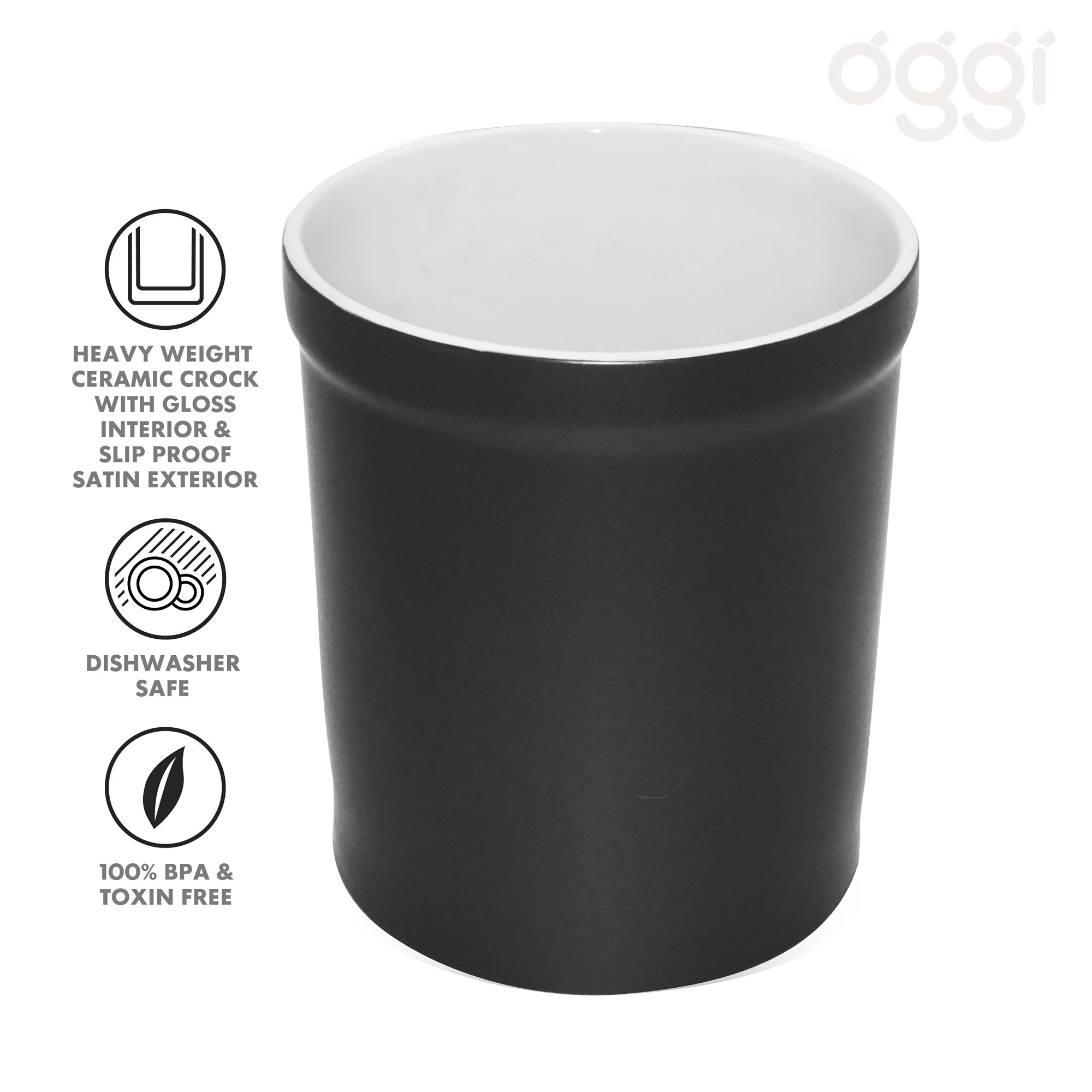 Oggi Ceramic Kitchen Utensil Holder- Utensil Holder For Countertop, Utensil Crock, Kitchen Organizer, Kitchen Decor, Black Kitch