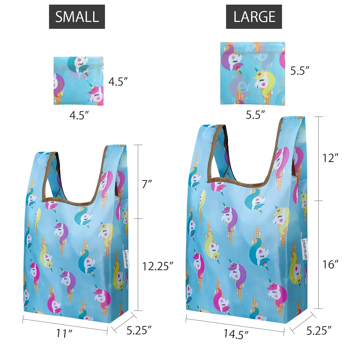Wrapables Jolibag Collection Reusable Shopping Bag (Set Of 2), Unicorn Treats