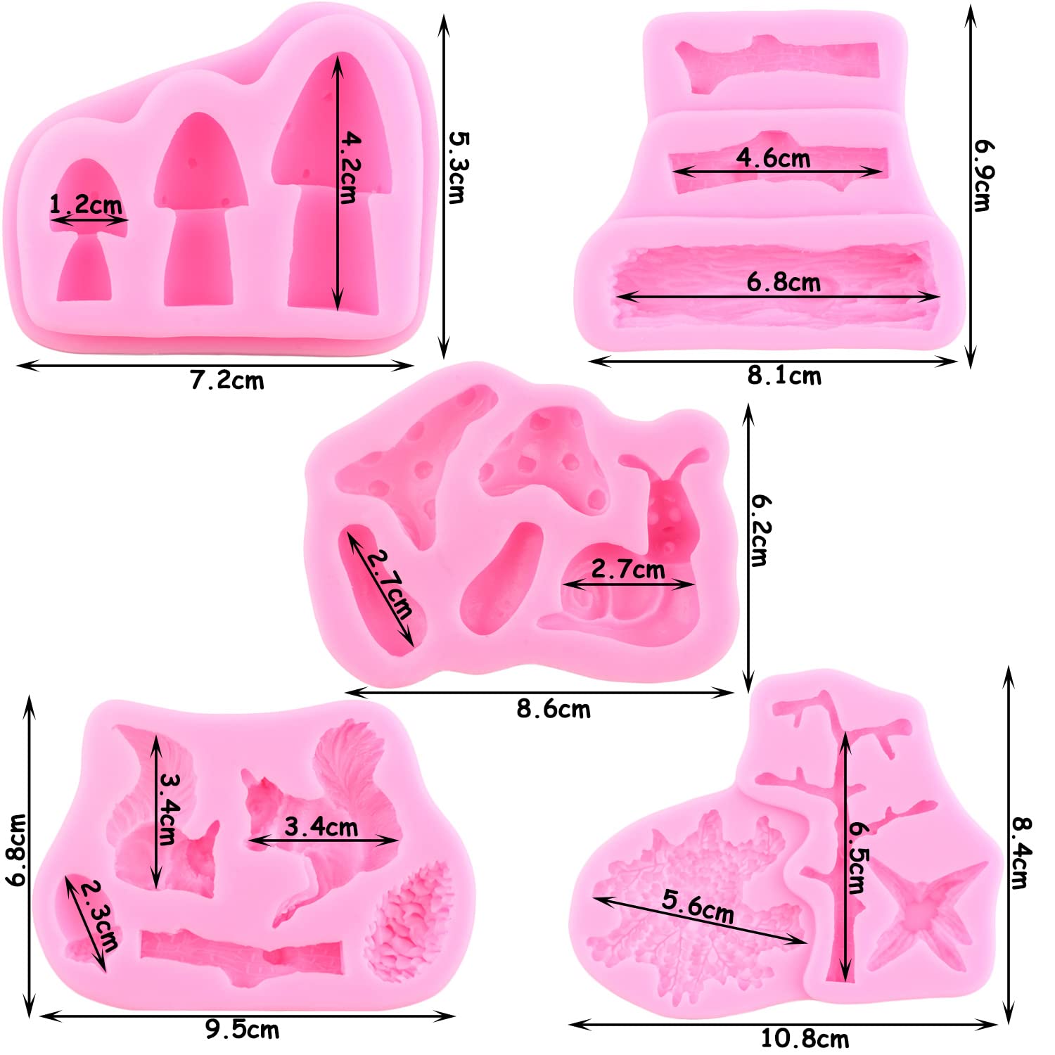 Mujiang Forest Animal Silicone Mold Squirrel Snail Mushroom Pinecone Fondant Mold Woodland Stump Tree Trunk Candy Molds For Cake