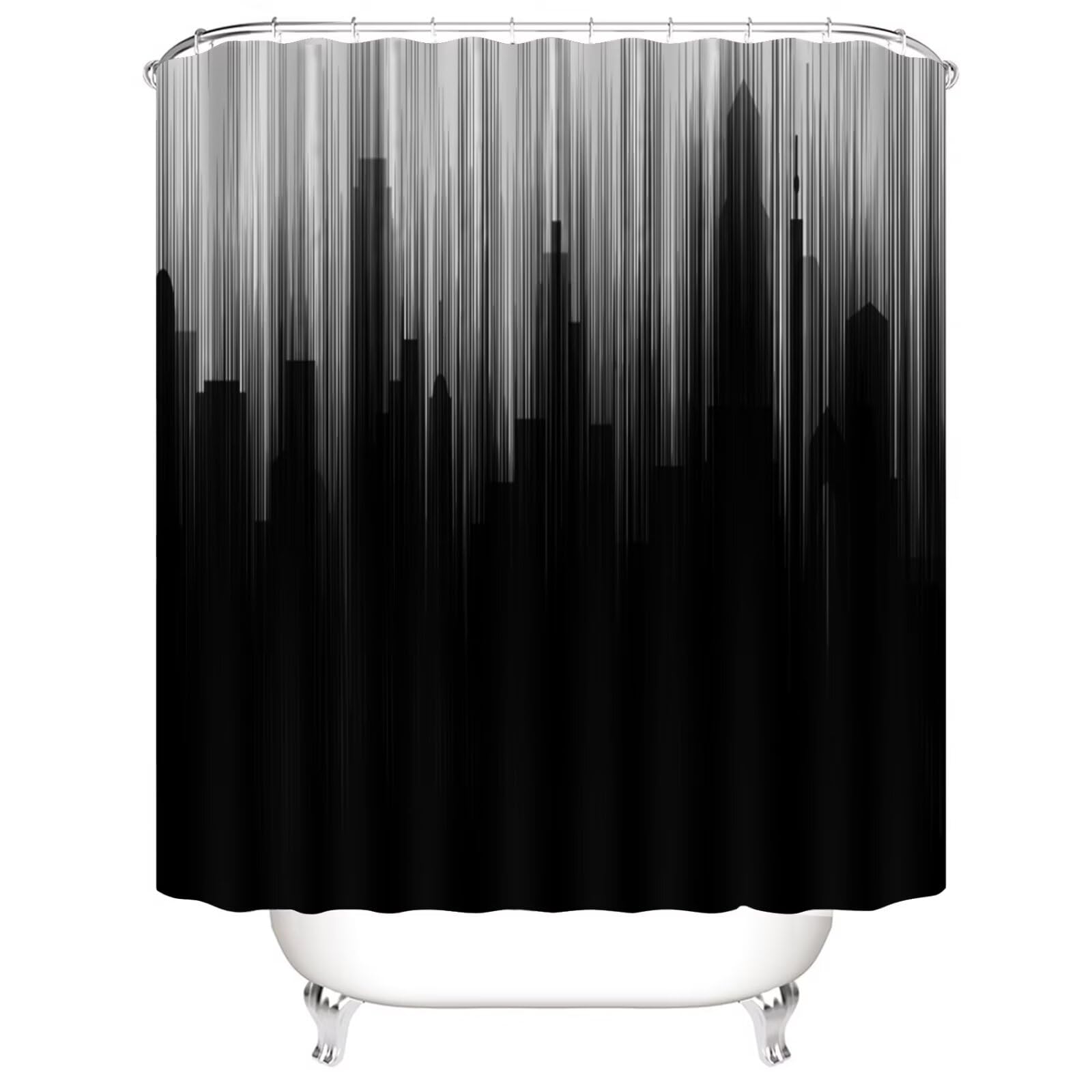 Yddsky 4 Pcs Black And White Shower Curtain Sets Non-Slip Rugs Bath Mat Toilet Cover, U-Shaped Mat, Gradient Shower Curtain With