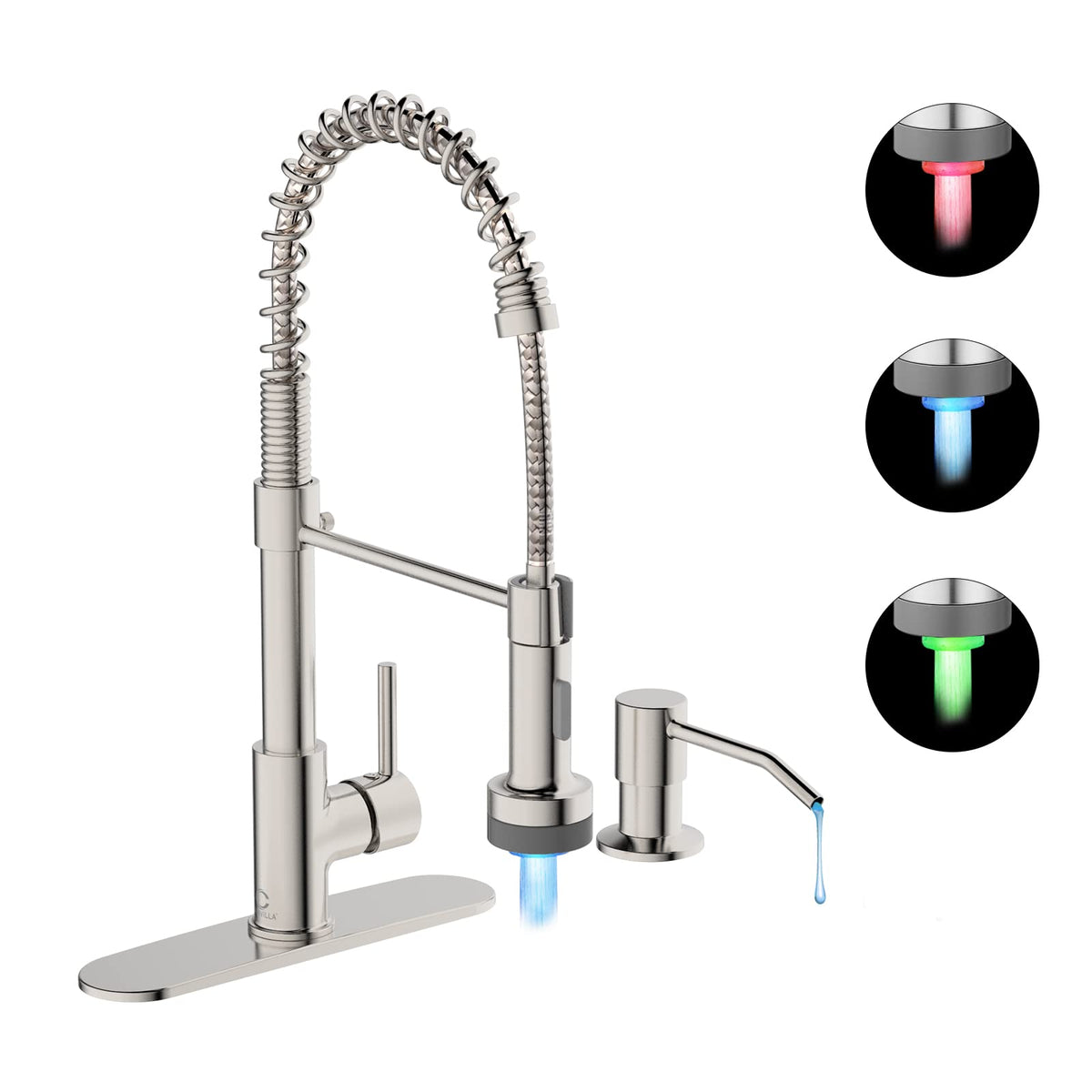 Kitchen Faucet With Led Light,Kitchen Faucet With Soap Dispenser,Faucet For Camper Farmhouse Rv Kitchen Sink,Single Handle Stain