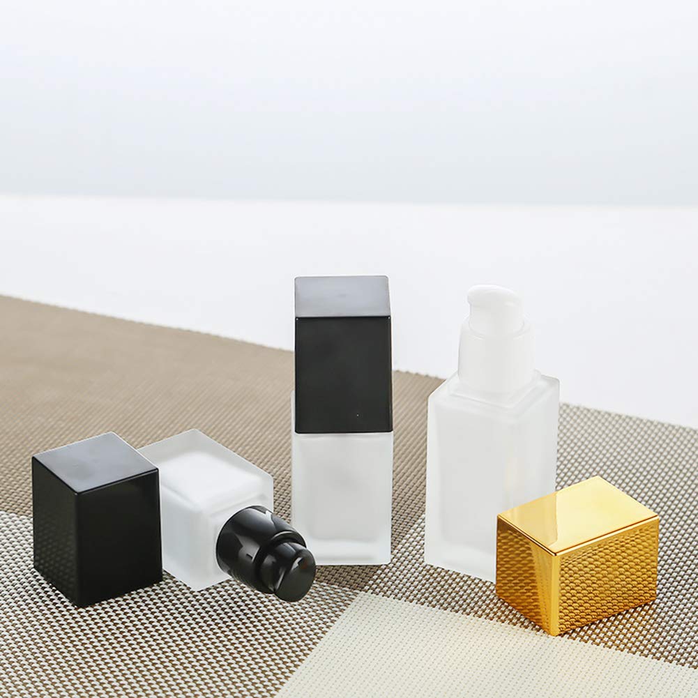 Usrommaner 4 Pack,0.5 Oz/15Ml Frosted Glass Essence Lotion Pump Bottle,Empty Square Cosmetic Container Travel Liquid Foundation