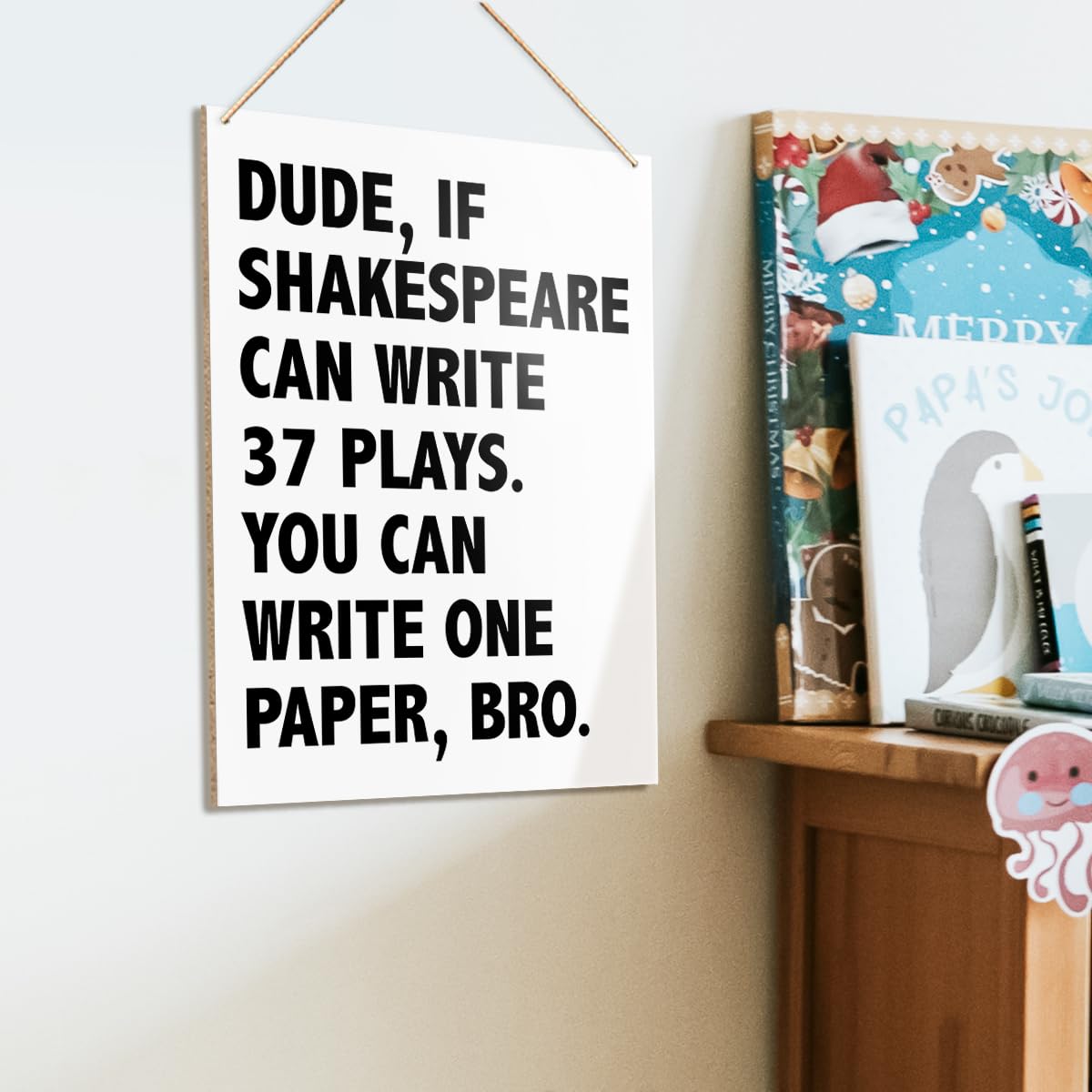 UDNADKEX Funny English Classroom Wall Sign Hanging Decor, High Middle School English Classroom Wooden Decor Writing Decoration,
