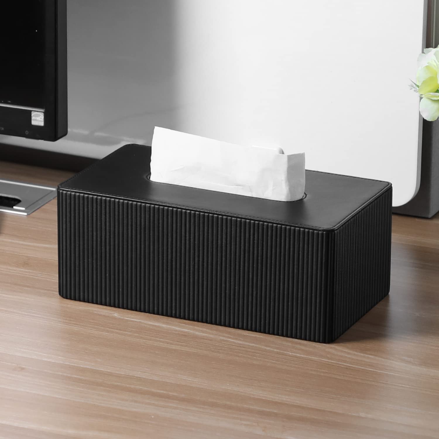 Cretkhp Pu Leather Tissue Box Cover With Magnetic Closure, Modern Rectangular Tissue Box Holder Decorative Organizer For Bathroo