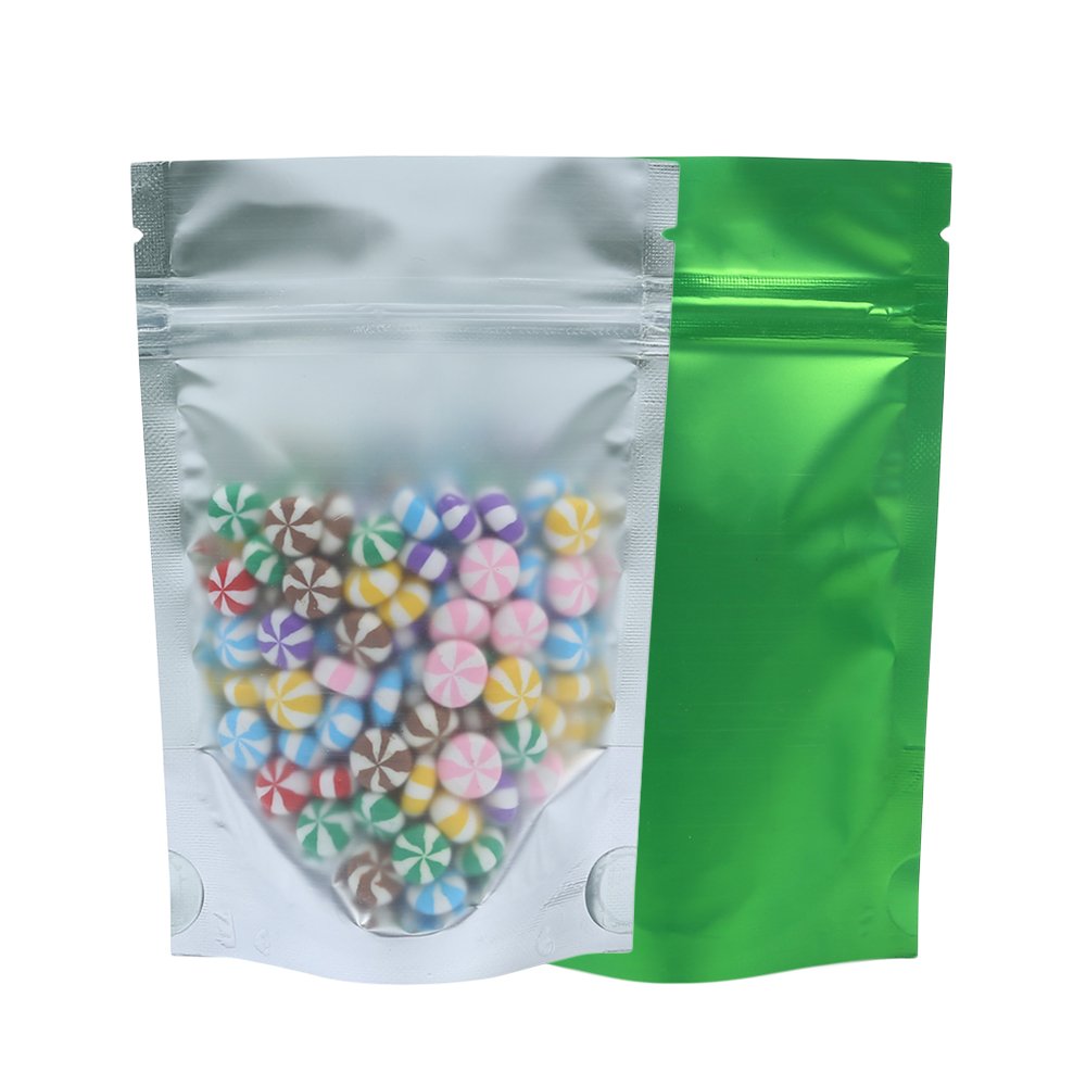QQ Studio 100PCS Matte Double-Sided Colored Stand-Up Bags (10x15cm (4x6), Translucent/Green)