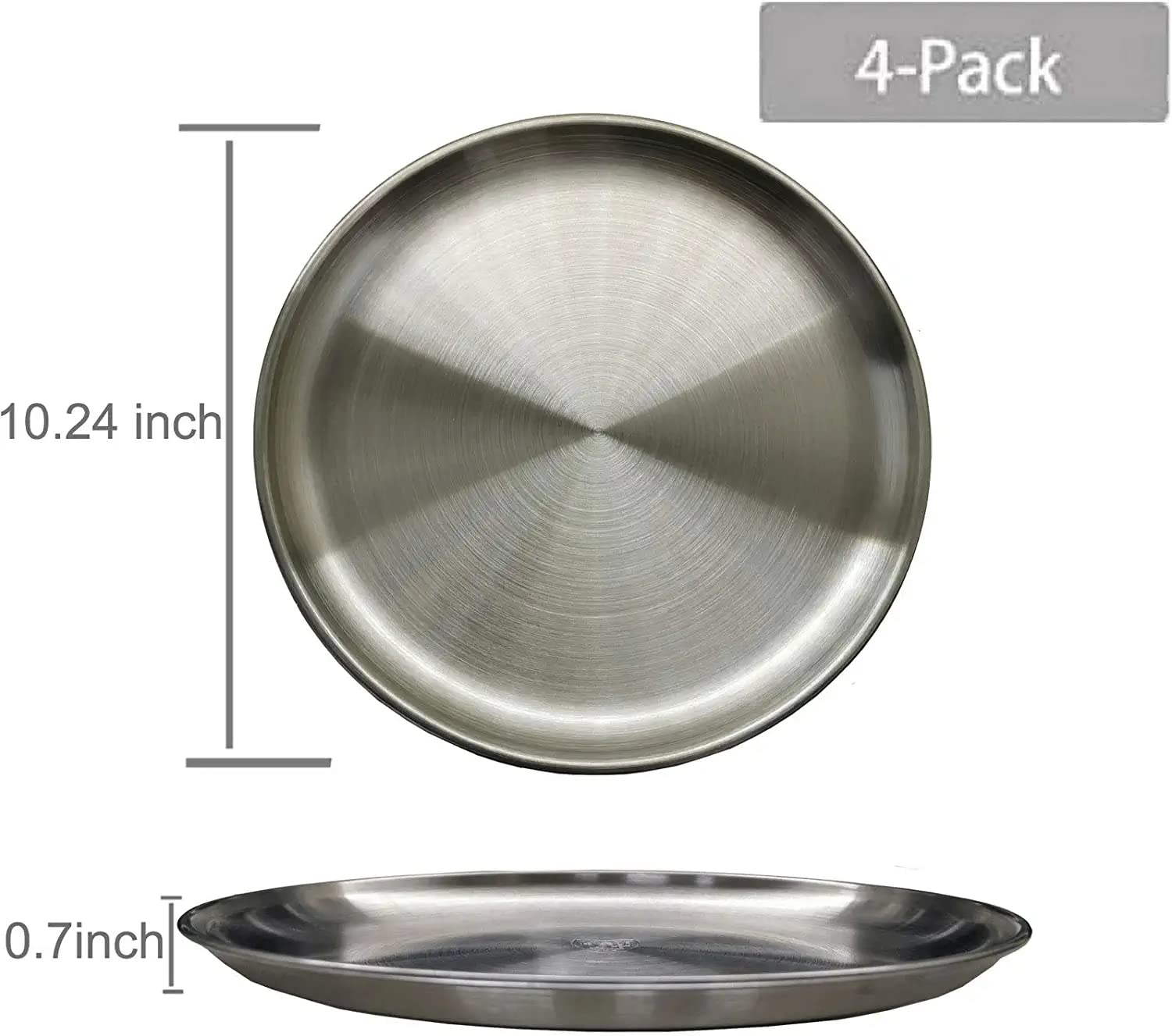 Jxhapy Reusable Brushed Metal Dinner Plates-Stainless Steel Round Plates,Dinner Plate Dish Heavy Duty Kitchenware Round Metal Pl