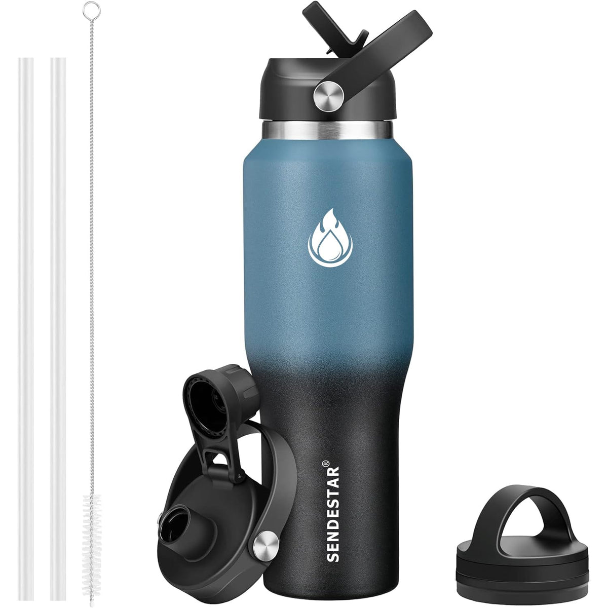 Sendestar 40Oz Stainless Steel Water Bottle(Cold For 48 Hrs, Hot For 24 Hrs),Double Wall Vacuum Insulated Bottle With Straw Lid,