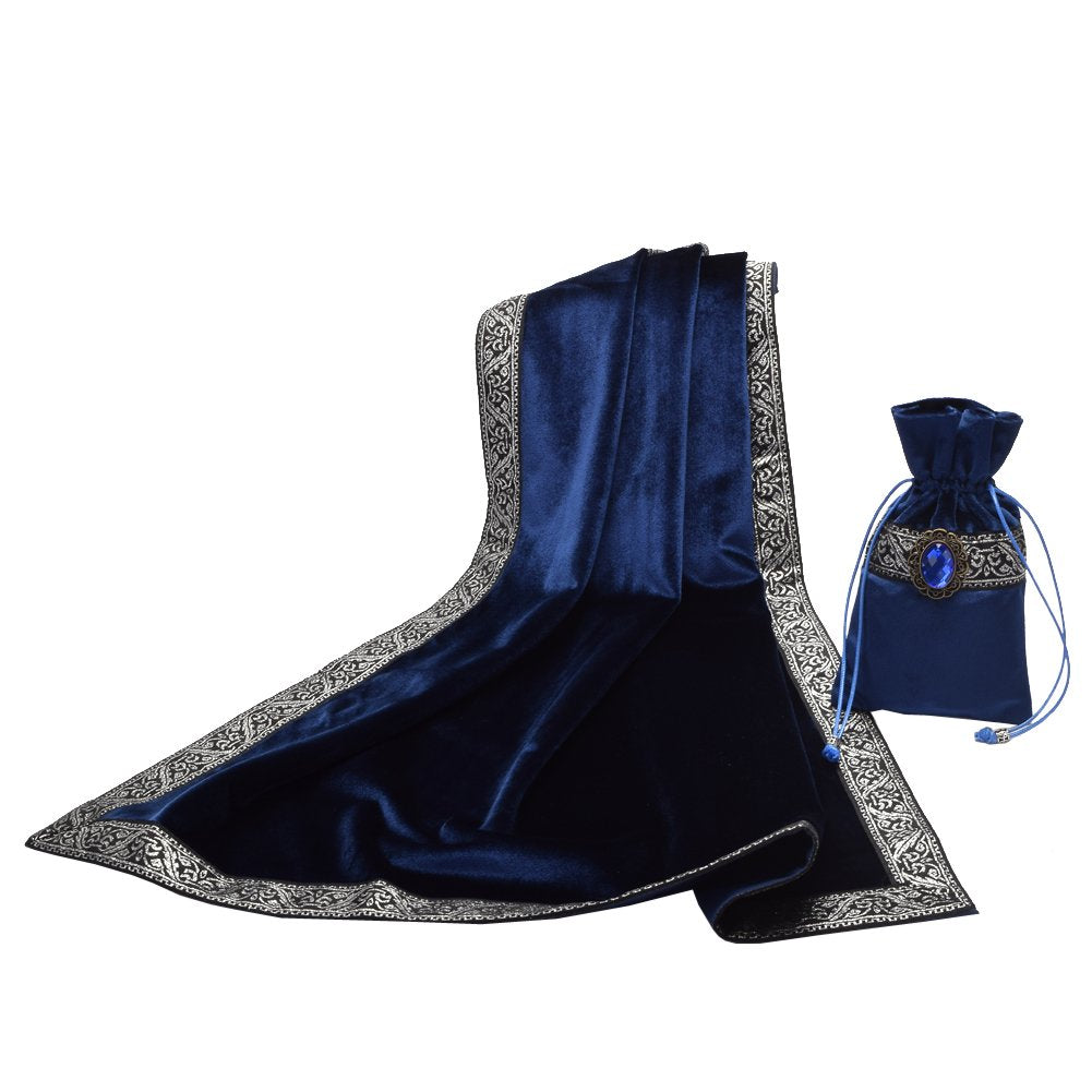 Blessume Square Velvet Altar Tarot Table Cloth And Pouch Dark Blue