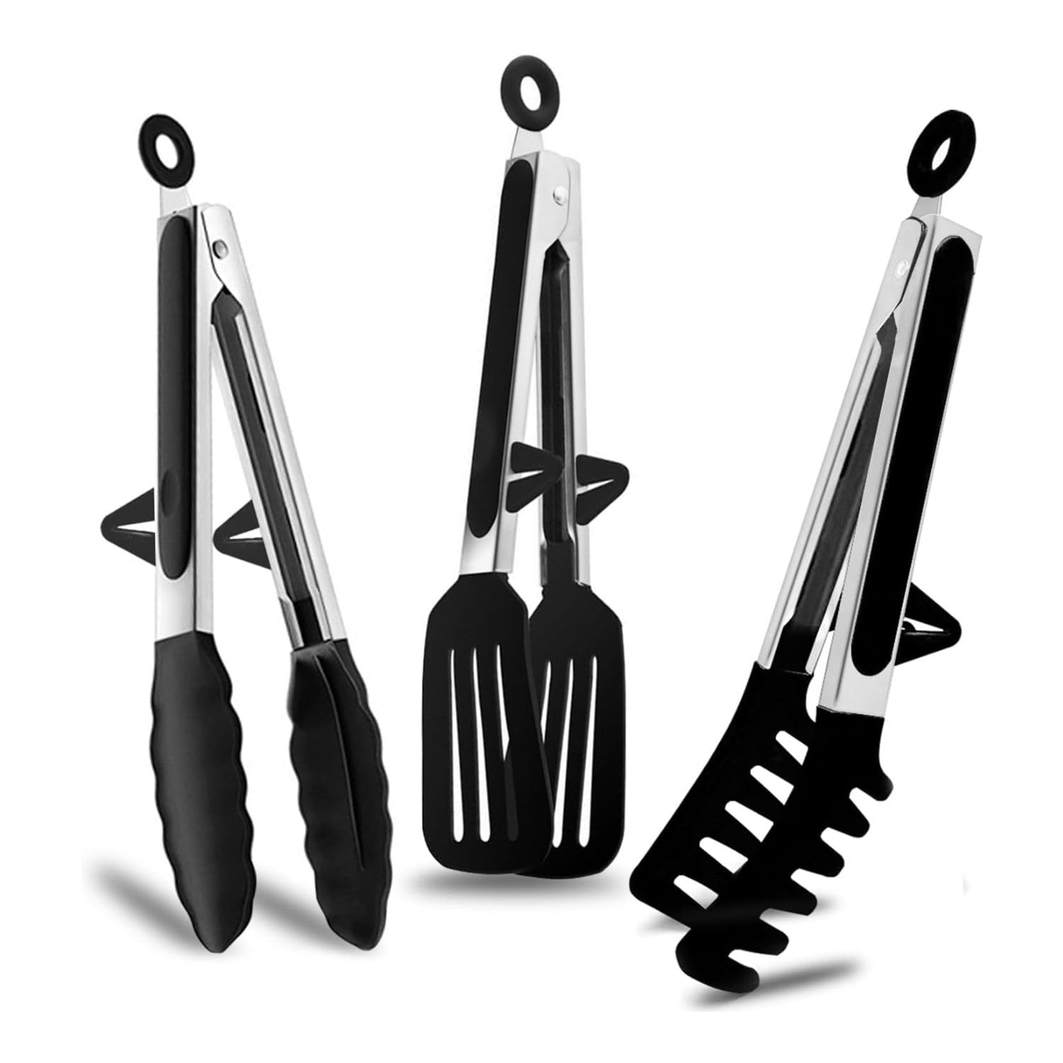 P Plus Fire Kitchen Tongs, Stainless Steel Silicone Tongs For Serving Desserts, Bread, Roti, Fries, No Damage To The Pot Chuck, 