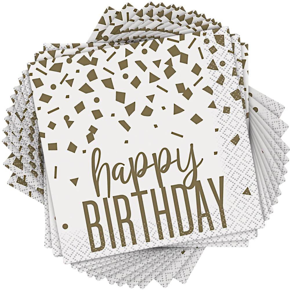Unique Gold Confetti Birthday Luncheon Napkins (16 Count) - Premium Elegant And Sparkling Party Napkins For Sophisticated Celebr