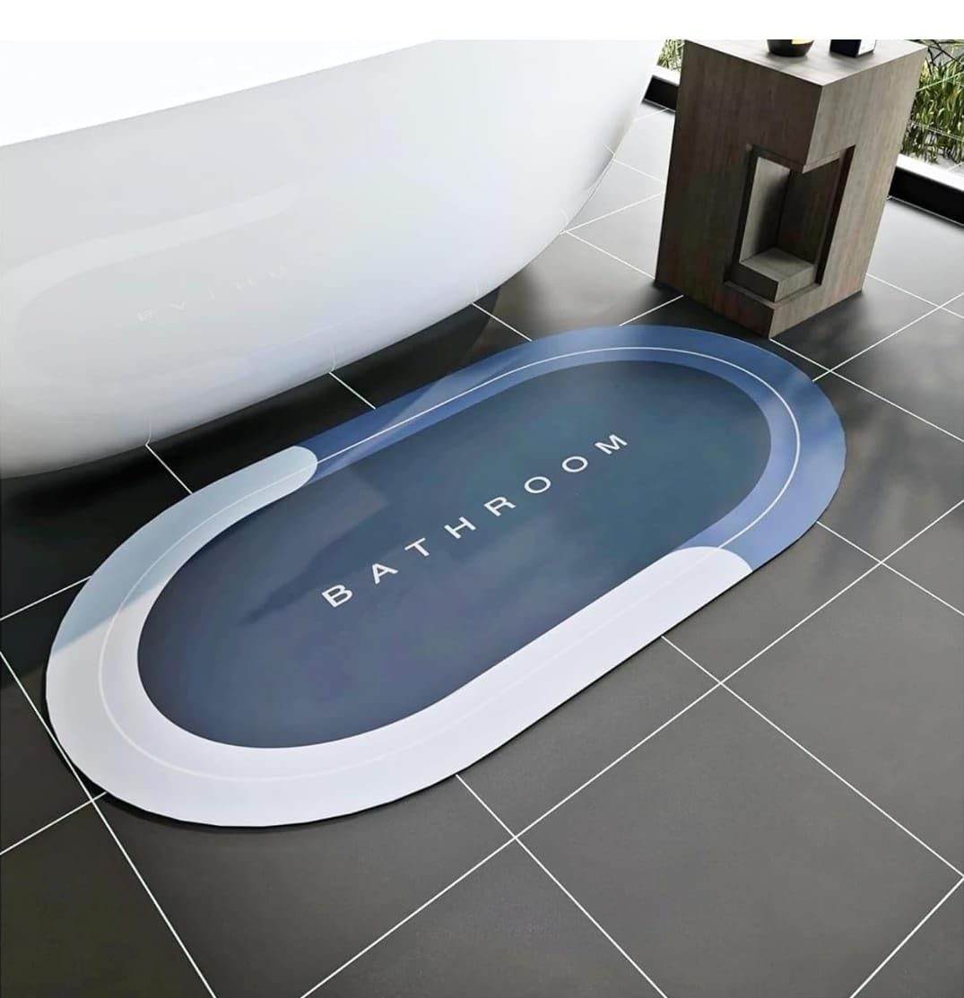 IDELLA Bathroom Mat,Door mat Door Mat, Rubber Non-Slip Quick Dry Rugs Fit Under Door Super Absorbent Thin Fashion Washable Oval 