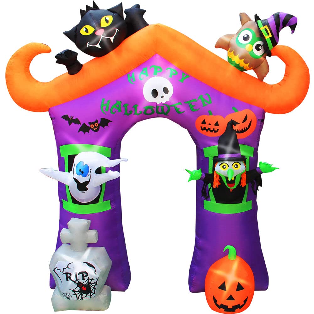Haunted Hill Farm 10.5-ft. Haunted House Arch Blow Up with Lights, Modern Inflatable Decorations for Halloween, Giant Spooky Out