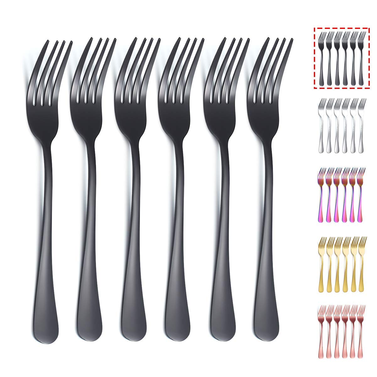 Kyraton Black Dinner Fork 6 Pieces, Stainless Steel 8.17 Inch Forks Black Titanium Plating Silverware, Black Forks Set Of 6