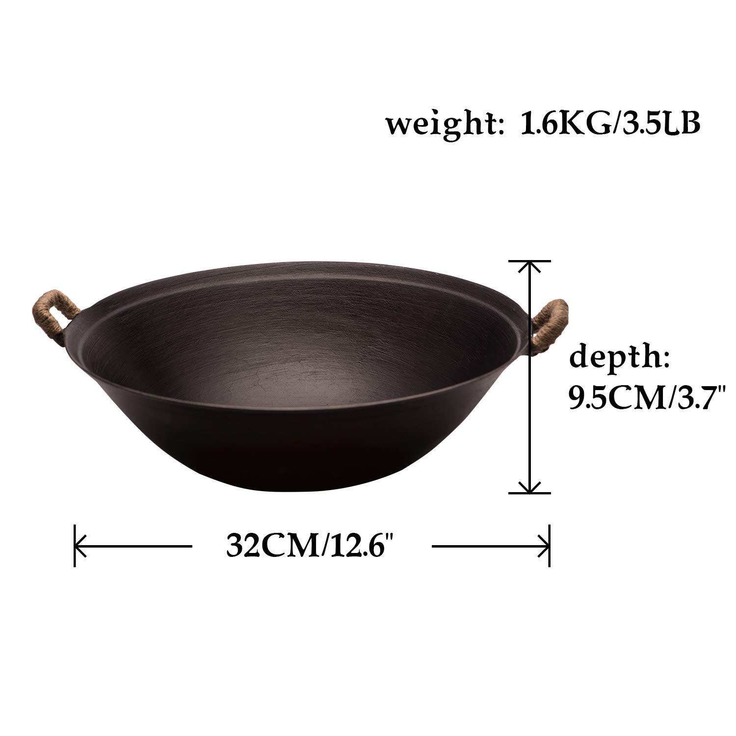 ??? Zhensanhuan Handmade Cast Iron Wok No Coating No Painting Healthy, Flat Bottom, Induction Suitable (32Cm (12.6Inches))