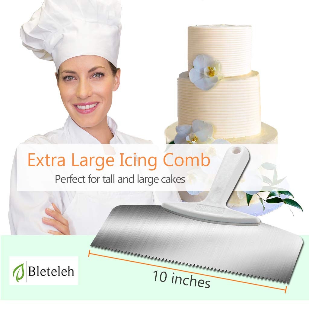 Bleteleh Extra Wide 10-Inch Stainless Steel Cake Decorating Comb For Tall Large Cakes, Pastry And Icing Comb With Fiber-Reinforc