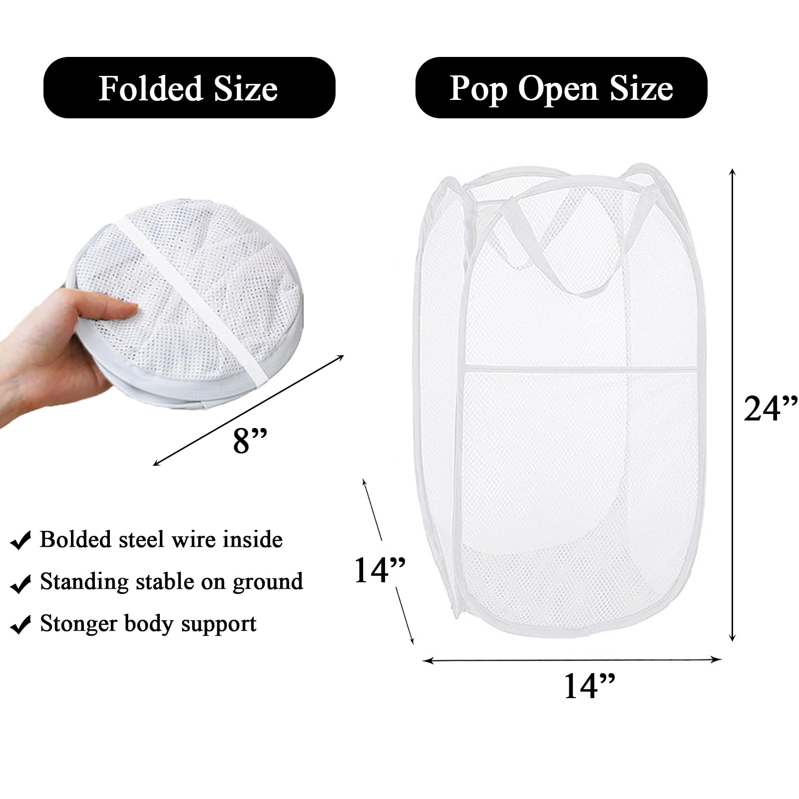 Larpur Popup Laundry Basket, Mesh Clothes Hamper Portable Laundry Hamper With Reinforced Carry Handles, Collapsible For Storage