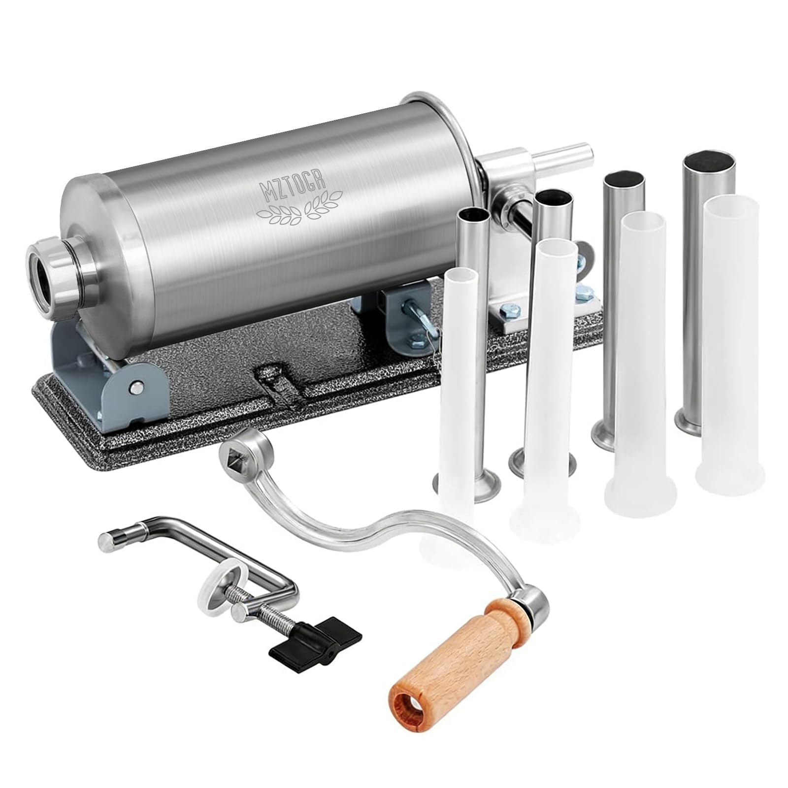 MZTOGR Sausage Stuffer, 2.5LBS Stainless Steel Horizontal Sausage Maker, Homemade Manual Meat Filling Kitchen Machine with 8 Stu