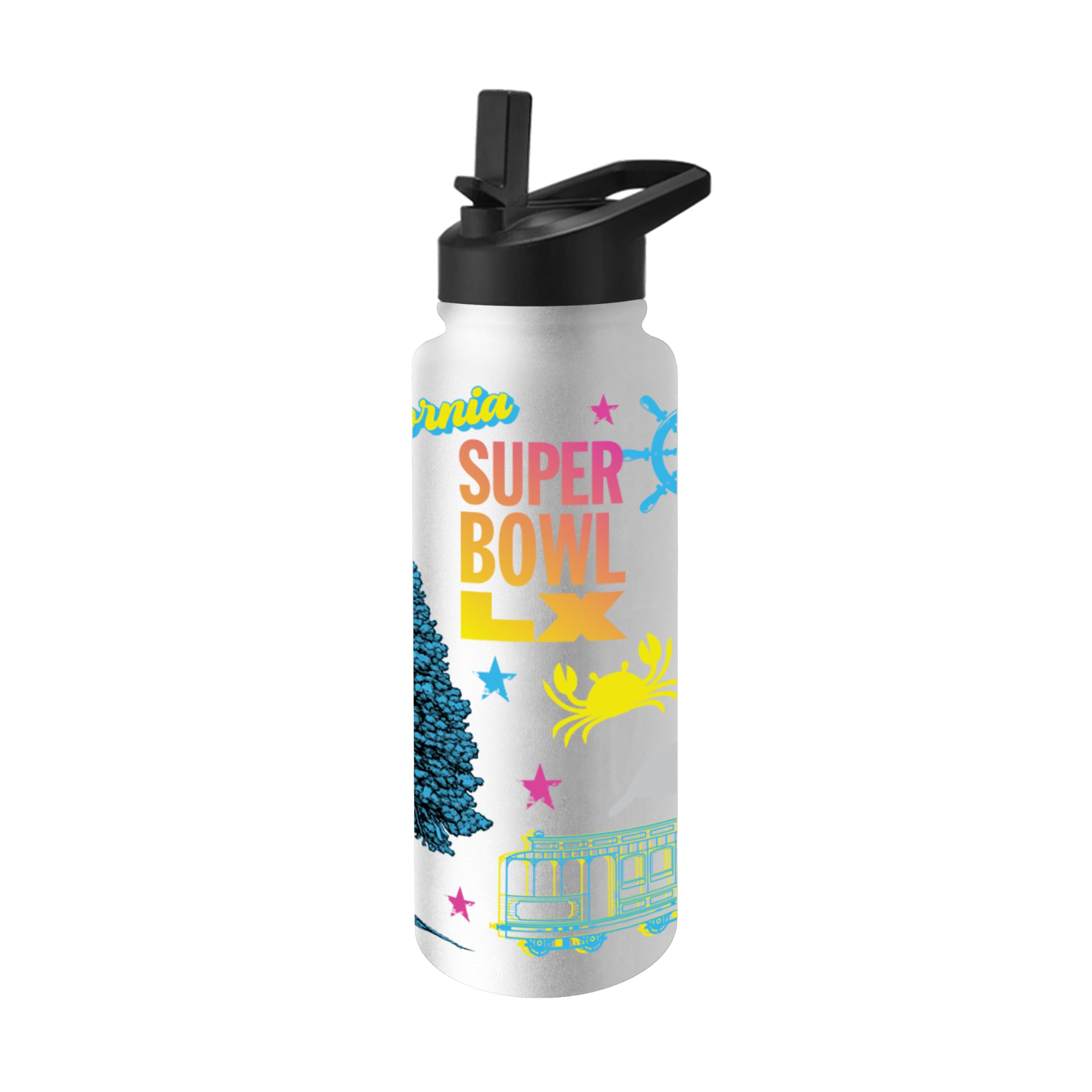 FANMATS Super Bowl 60 34 oz Quencher Water Bottle  BuiltIn Straw, Official Super Bowl 60 Logo  Great Gift & Collectible