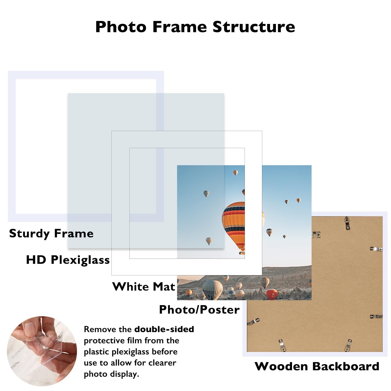 JCJMY 20x20 Picture Frame White with 16x16 Mat, Display Photo 16x16 with Mat or 20 x 20 Without Mat, Wall Hanging Large 20x20 Po