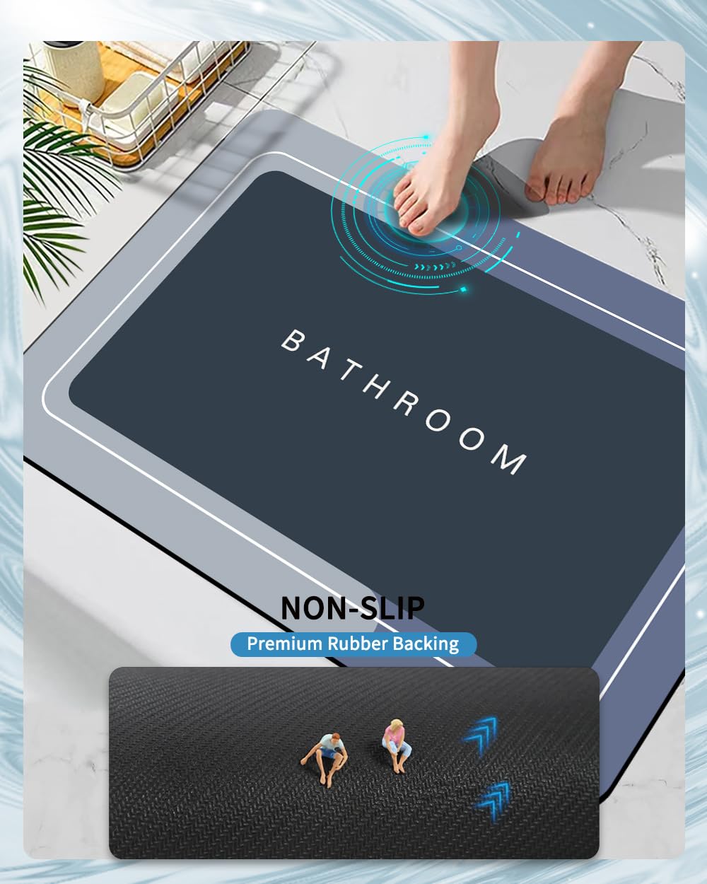 Deparnit Bath Mat, Bathroom Rugs Super Absorbent Shower Mats Quick Dry Thin Rubber Mats For Bathroom Floor, Bath Mat For Bathroo