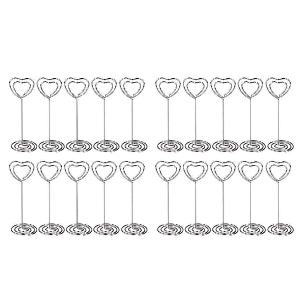 JZK 20 x Metal Heart Swirl Photo Memo Note Clip Holder Stand Wedding Name Place Card Holder for Wedding Or Other Occasions