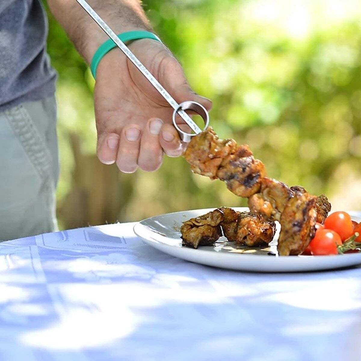Spitfire Skewer With Food Puller (Pack Of 10, 13.8 Inches Long) Stainless Steel, Ultimate Outdoor Cooking Gear For Bbq, Kabob, R