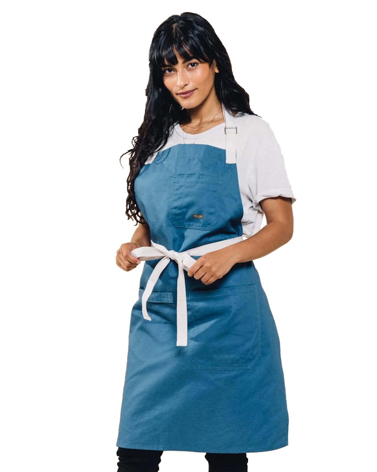 Caldo Daily Cotton Kitchen Apron For Cooking - Mens And Womens Professional Chef Or Server Bib Apron - Adjustable Straps With Po