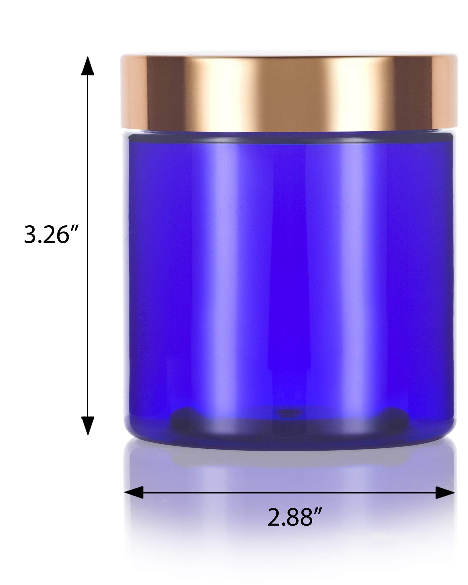 Juvitus 8 Oz Cobalt Blue Plastic Jar With Gold Metal Overshell Lid (12 Pack)