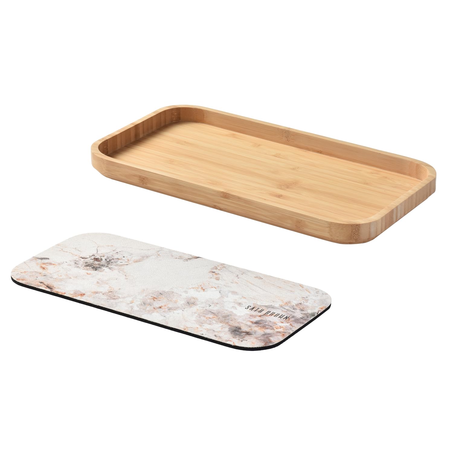Bamboo Vanity Tray And Dish Drying Mat, Bathroom Counter Tray, Bamboo Tray For Bathroom And Home Decor, 11.8L X 6.1W X 0.9H Inch