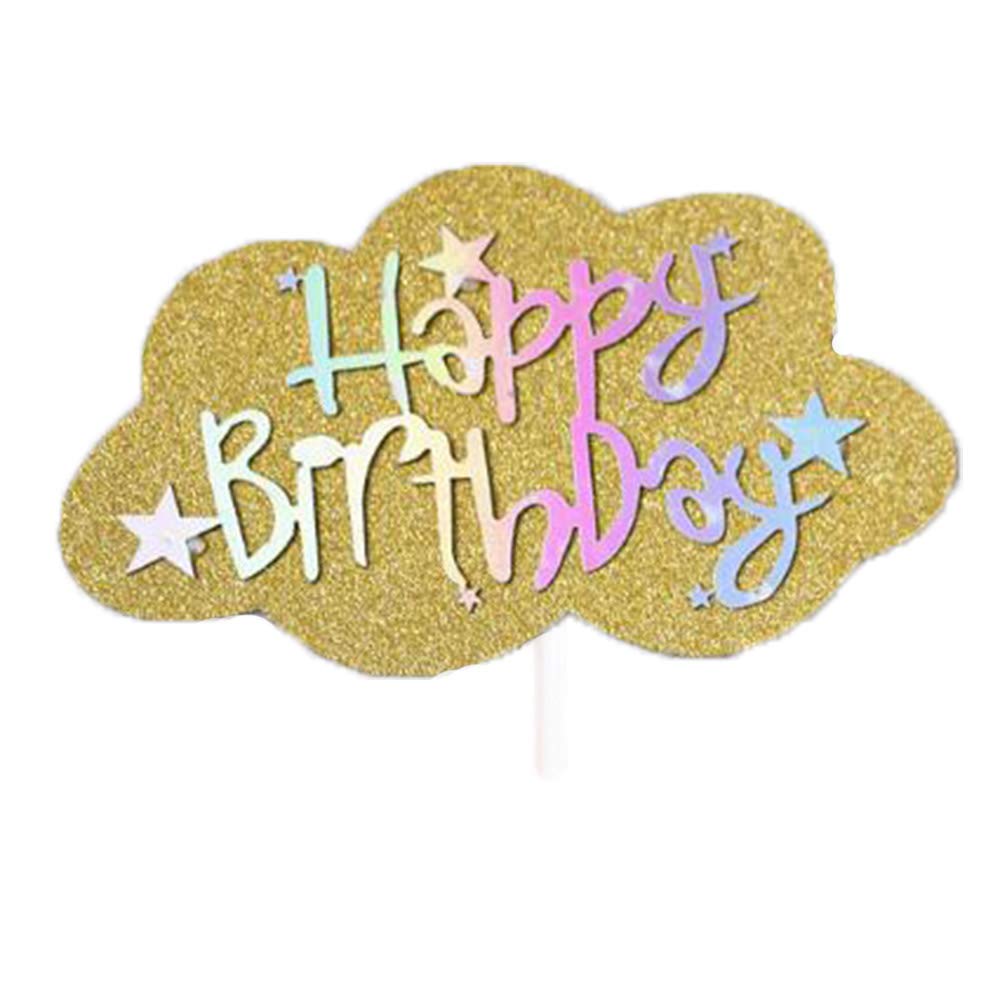 Flairs New York Happy Birthday Decorations Cake Toppers Party Props (Pack Of 1 Cake Topper, Golden Cloud Happy Birthday)