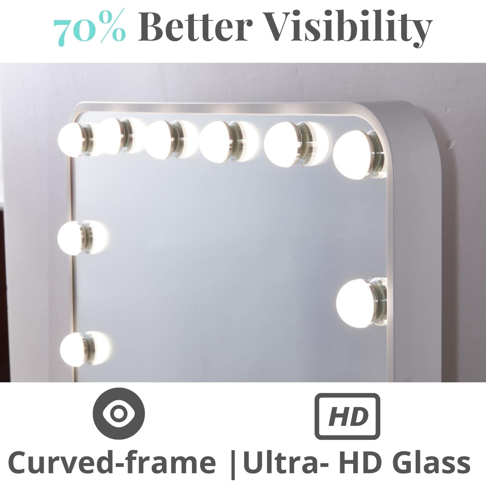 Luxfurni Large Hollywood Vanity Mirror With Lights, 25'' Lx21 W Lighted Makeup Mirror With 18 Dimmable Bulbs, Smart Touch Contro