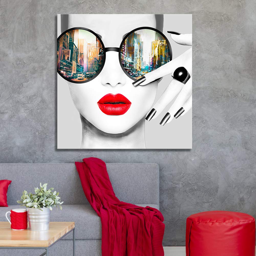 Contemporary Wall Art Modern Fashion Women With Red Lip Canvas Print Stylish Feminine Wall Art Painting Framed Cityscape Piture