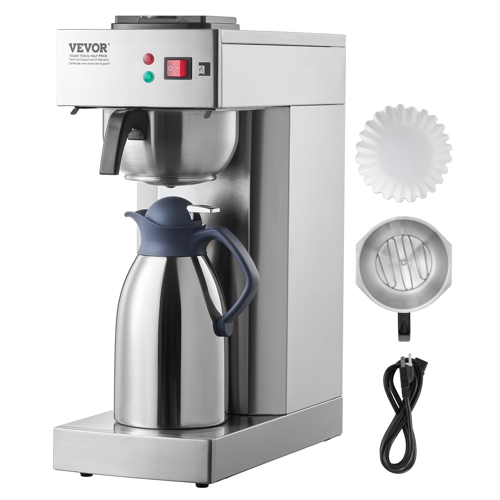 VEVOR 12 Cups Commercial Drip Coffee Maker, Coffee Maker Machine with Thermal Carafe to Keep Warm or Cold, Stainless Steel Pour 
