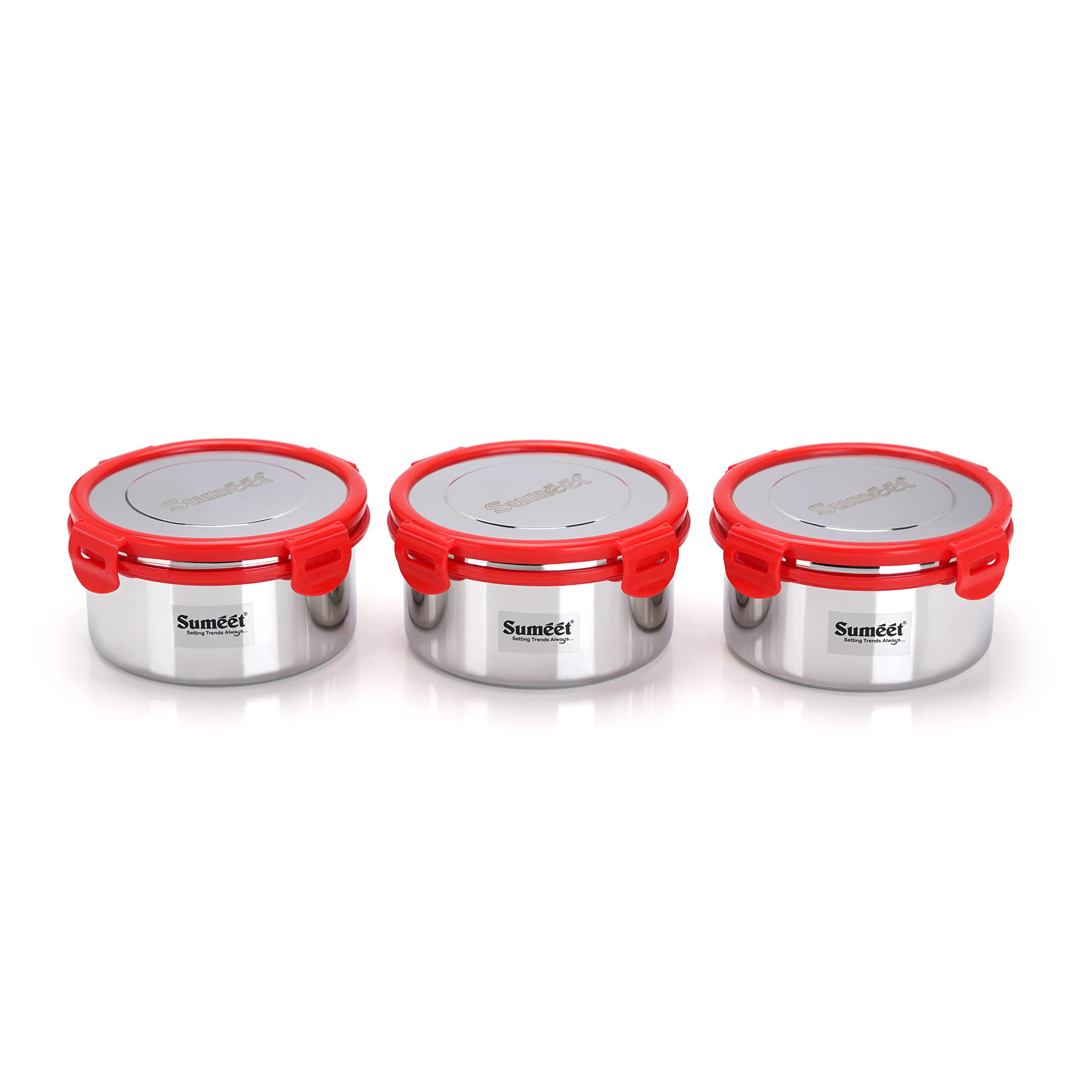 Sumeet Airtight & Leak Proof Steelexo S.S. Container Lunch Box With Stainless Steel Lid Set Pack Of 3Pcs (900Ml  14.5Cm) - Silver