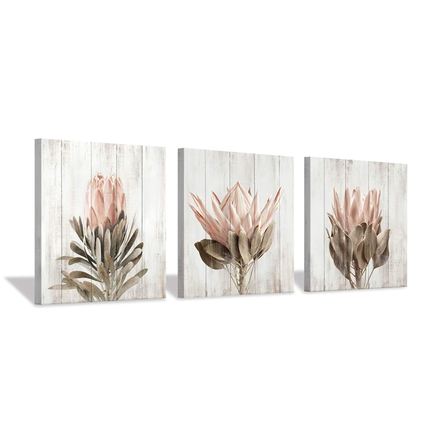 Floral Canvas Wall Art Print: Flower Bloom Picture Graphic Artwork Painting For Washrooms (12''X12''X3Pcs)