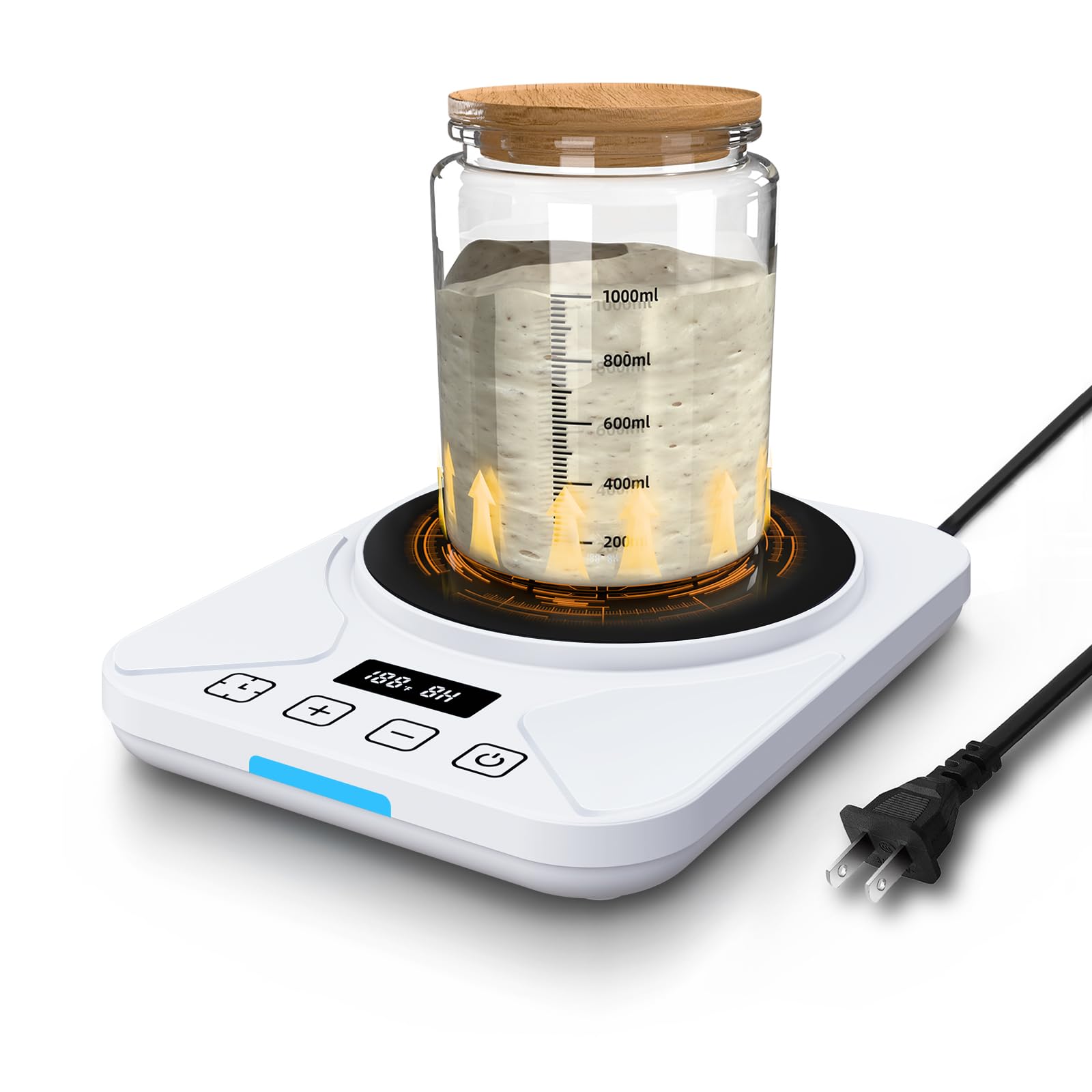 Sourdough Starter Warmer Mat - 24H Timer - Precise 1F Thermostat Control (70-100F) - Smart Memory Warming On/Off - Fits Jars Up 