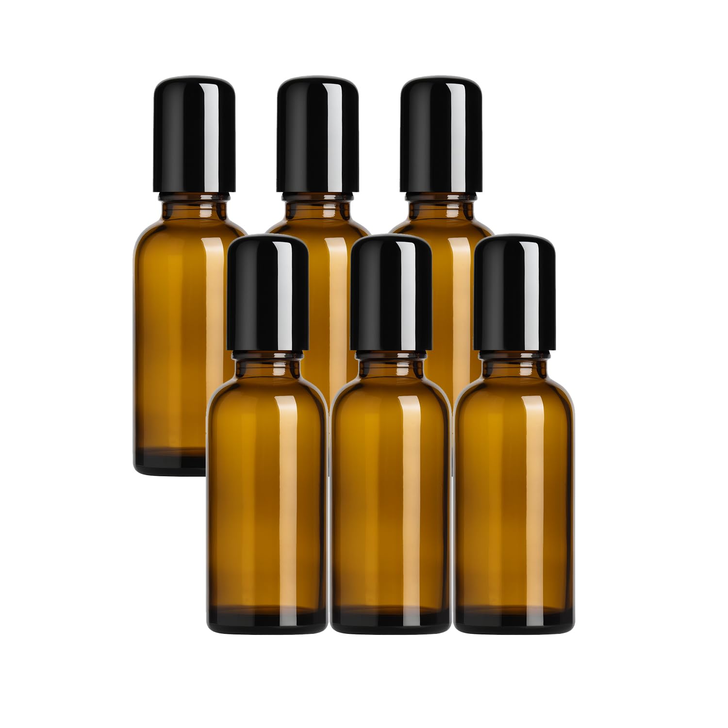 Doromy 6 Packs 30ml/1Oz Amber Glass Roller Bottles with Black Caps Refillable Essential Oil Roll On Bottles Perfume Roller Conta