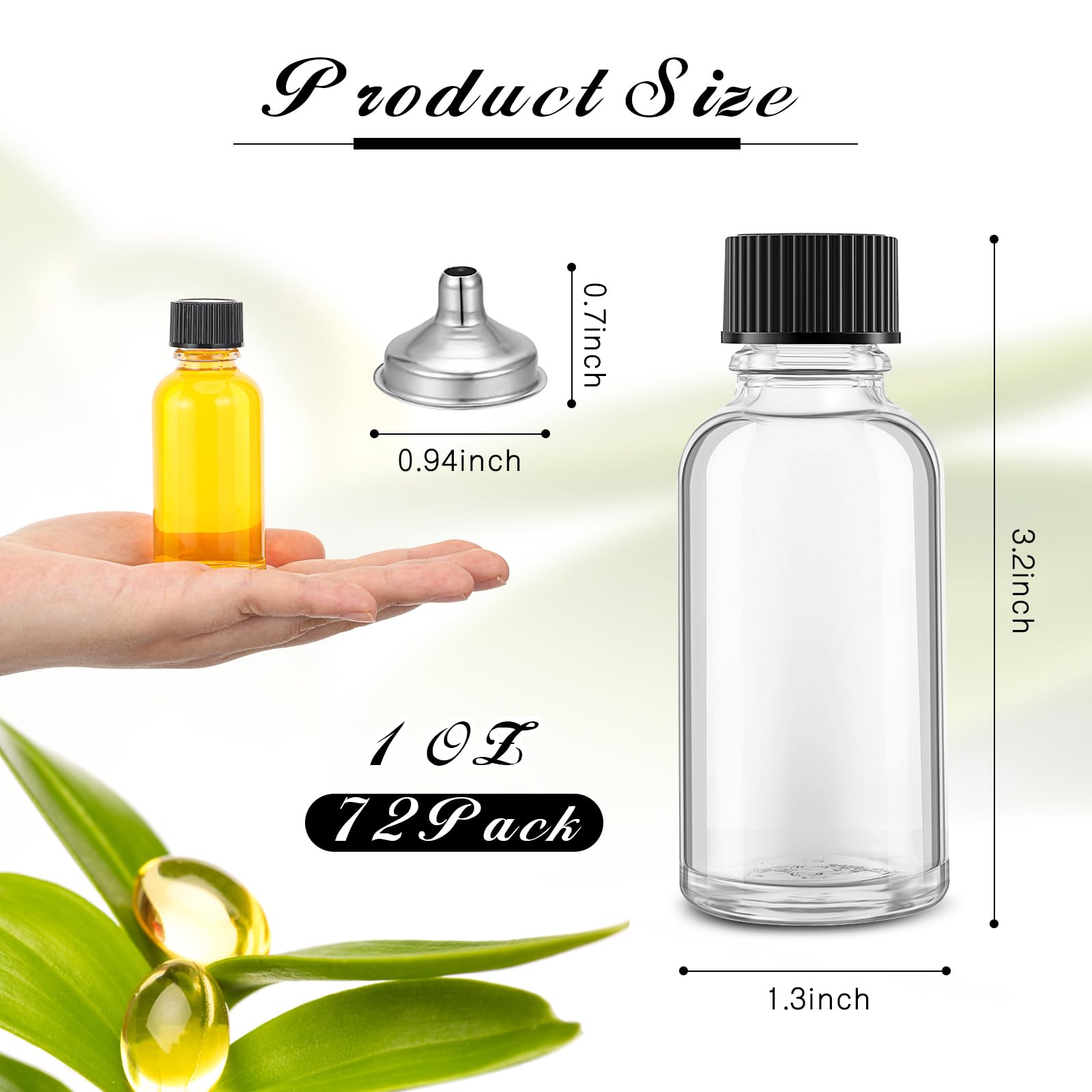 Hsei 72 Pcs 1 Oz Glass Bottle With Black Cap Clear Sample Boston Round Bottle Small Glass Containers With Lids 1 Ounce Bottles W