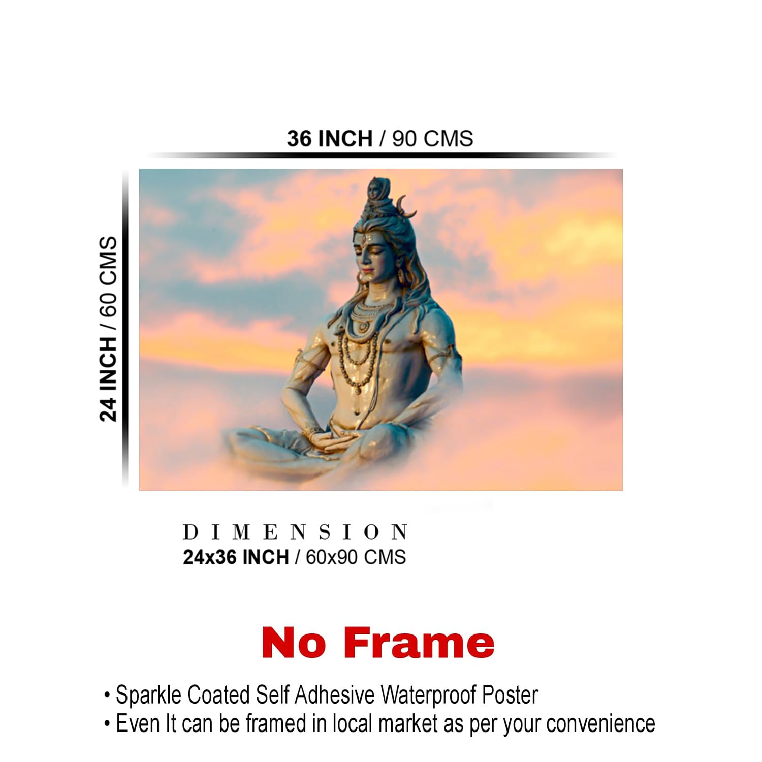 Dharvika Innovations Lord Shiva Adhesive Vinyl Wall Poster, Sparkle Coated Lamination, 24 X 36 Inch