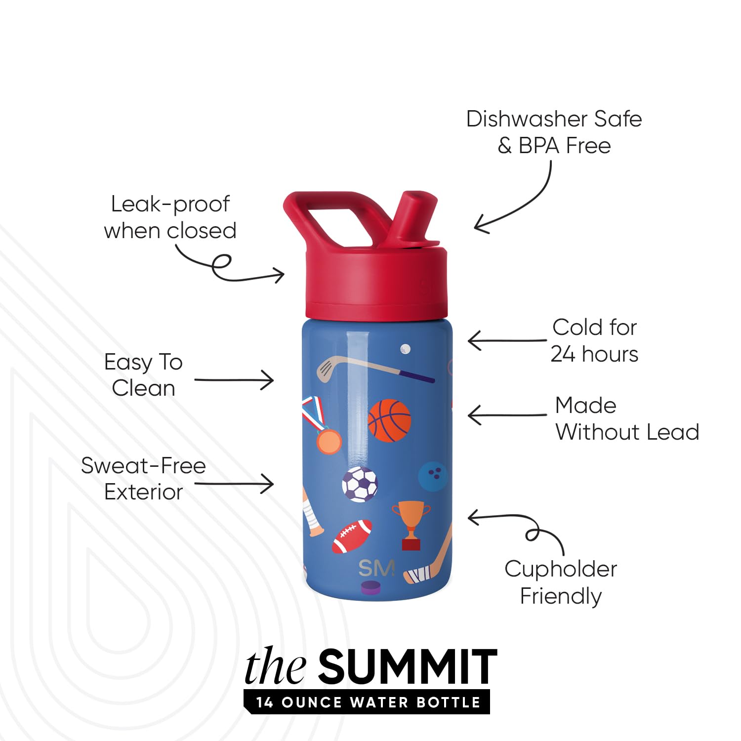 Simple Modern Kids Summit Water Bottle with Straw Lid | 14oz Stainless Steel Cup Insulated Tumbler for Toddlers, School | Sports