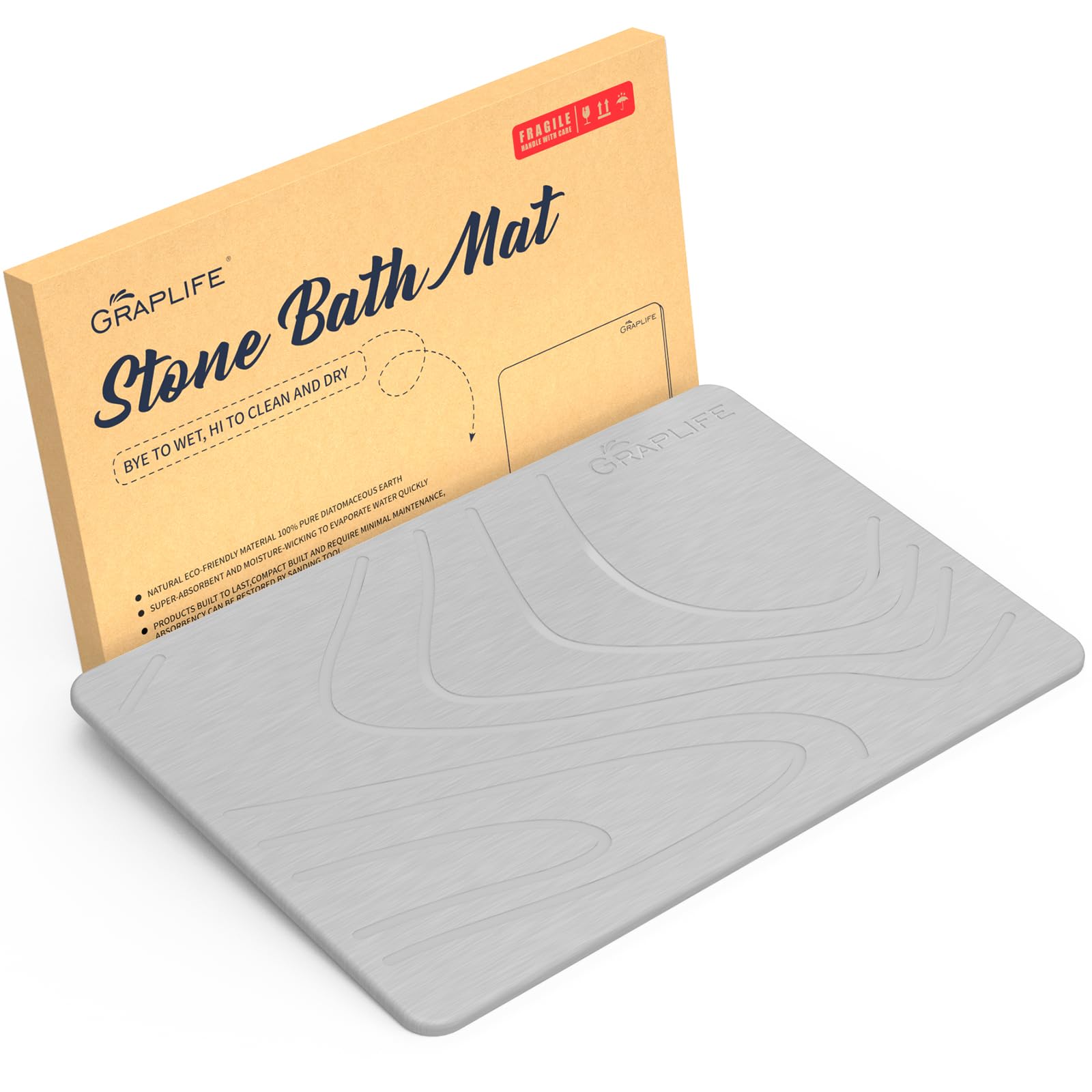 Graplife Stone Bath Mat Non-Slip Fast Drying Mat for Bath Tub Bathroom Floor Super Absorbent Diatomaceous Earth Shower Mats-Ligh