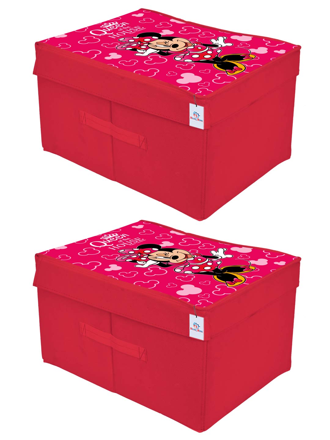 Heart Home Disney Minnie Print Non Woven 2 Pieces Fabric Foldable Cloth Storage Wardrobe Organiser Box With Lid, Extra Large (Pi