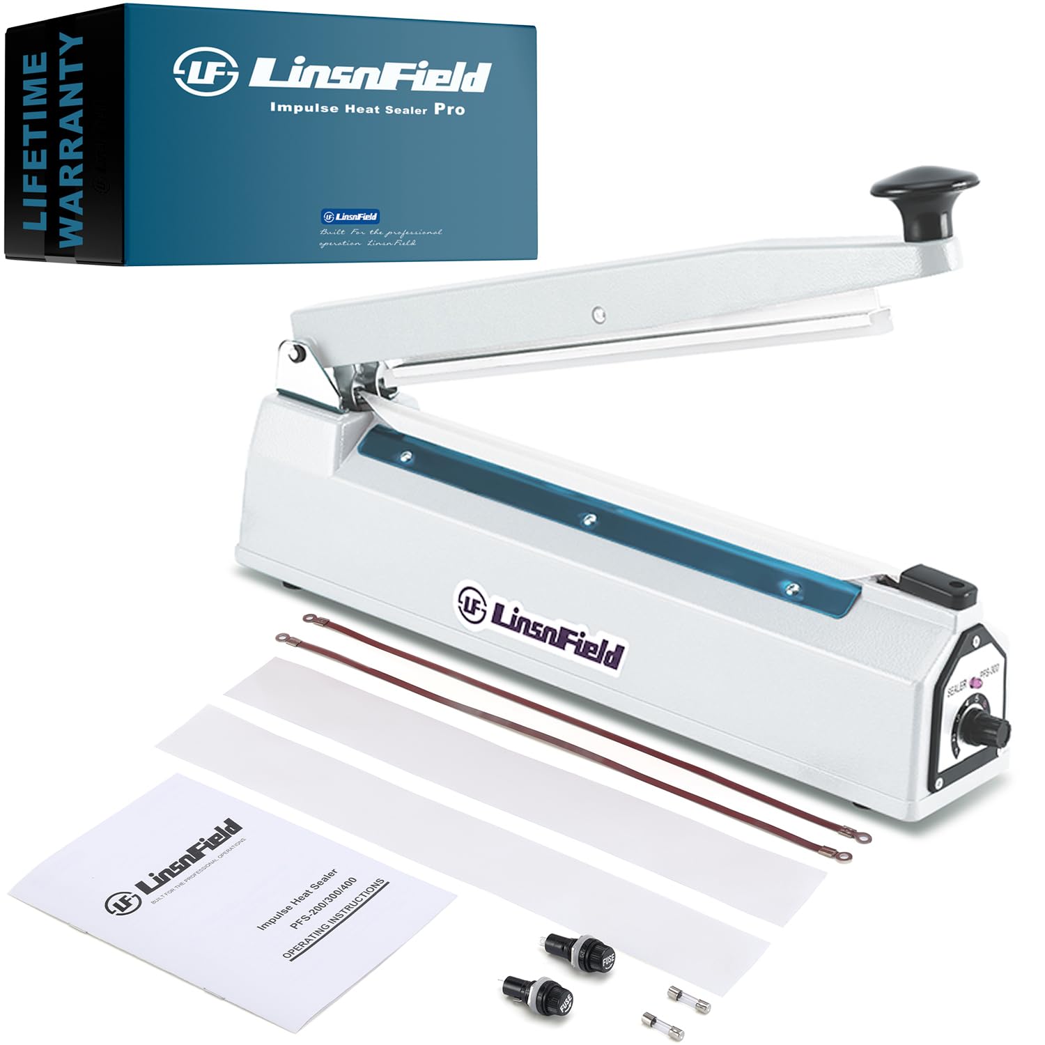 LinsnField Sealer Pro, Patented 16-inch Impulse Heat Sealer, 5-mm Sealing Width Super Heavy Duty Bag Sealing Machine with Extra 
