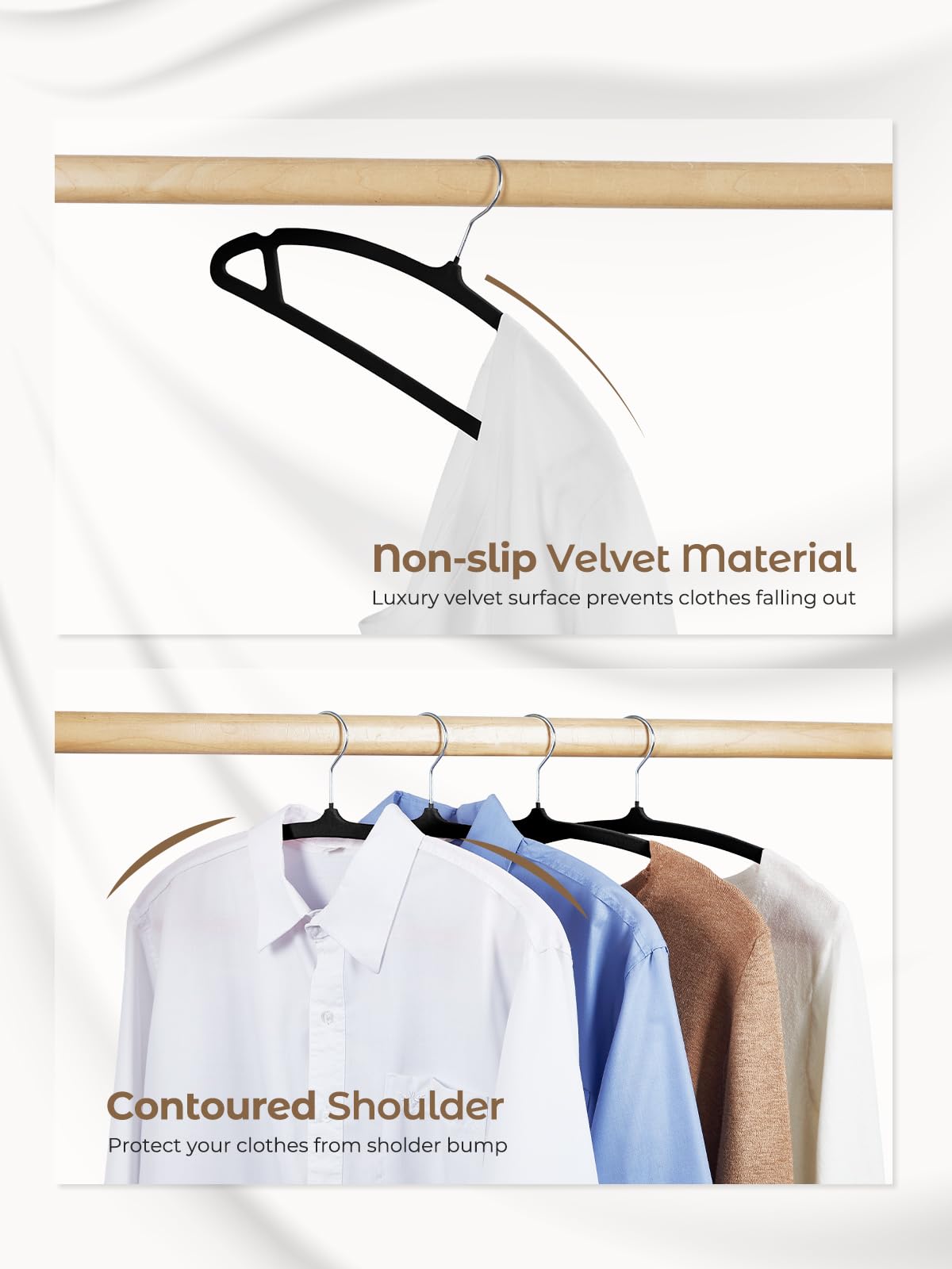 House Day Black Velvet Hangers 60 Pack, Luxury Felt Hangers Non Slip Clothes Hangers, Space Saving Black Hanger Heavy Duty Coat