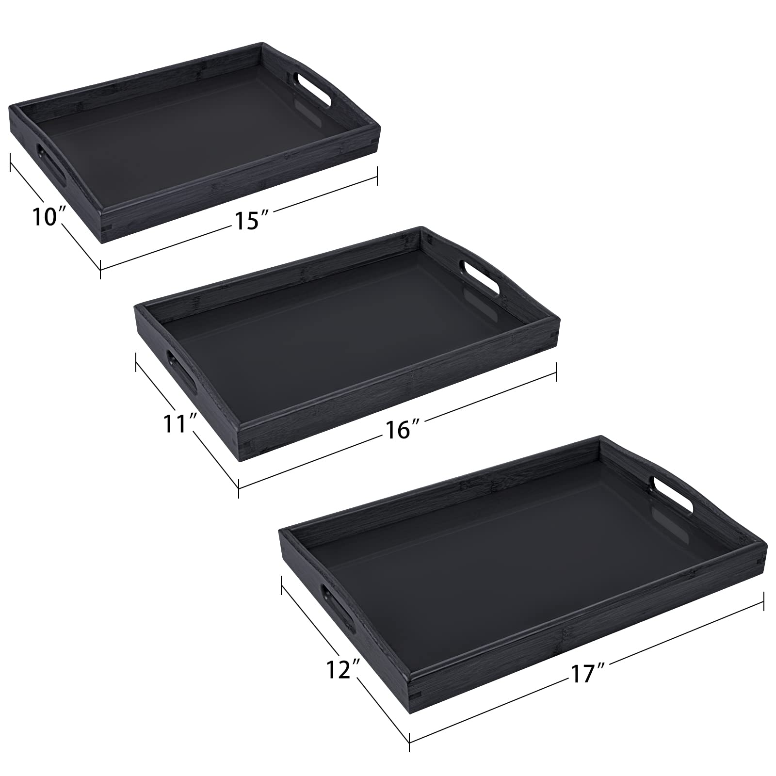 Akkajj Bamboo 3 Pack Serving Tray Kitchen Food Tray With Handles Serving Platters Tray Great For Dinners Party,Tea Bar, Table Br
